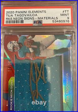 2020 Elements TUA TAGOVAILOA RC Rookie Neon Signs Jersey Auto #/25 Dolphins PSA9