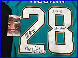 #28 Bobby Mccain Miami Dolphins Signed Game Used Aqua Jersey Jsa Witness Coa