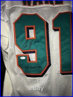 #91 Cam Wake Miami Dolphins Signed Game Used White Reebok Jersey Jsa Coa Yr-2011
