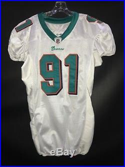 #91 Cam Wake Miami Dolphins Signed Game Used White Reebok Jersey Jsa Coa Yr-2011