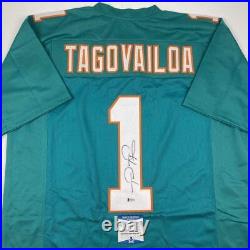 Autographed/Signed TUA TAGOVAILOA Miami Teal Football Jersey Beckett BAS COA