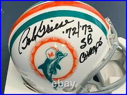 Bob Griese Miami Dolphins 72/73 Sb Champs Beckett Authentic Signed Mini Helmet