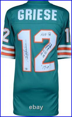 Bob Griese Miami Dolphins Signed Teal Mitchell & Ness Rep Jersey with Multi Incs
