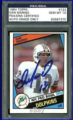 Dolphins Dan Marino Signed 1984 Topps #123 RC Card Auto Graded 10! PSA Slabbed