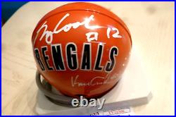 GREG COOK/KEN ABDERSON Combo Signed Bengals Mini Helmet -JSA Authenticated