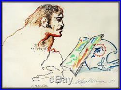 LeRoy Neiman Original Ink Drawing Signed Miami Dolphins Football Larry Csonka