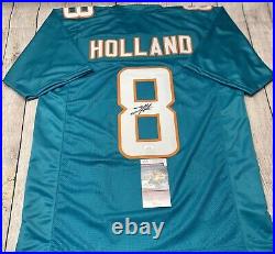 MIAMI DOLPHINS JEVON HOLLAND SIGNED TEAL CUSTOM JERSEY WithJSA COA
