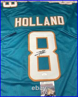 MIAMI DOLPHINS JEVON HOLLAND SIGNED TEAL CUSTOM JERSEY WithJSA COA