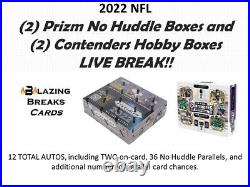 PYT FOUR Hobby Boxes 2022 Contenders / Prizm No Huddle Live Break (12 autos)