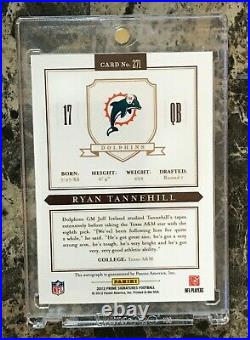 Ryan Tannehill 2012 Panini Prime Signatures 99/149 On Card Rookie AUTO Dolphins