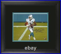 Tua Tagovailoa Miami Dolphins FRMD Signed 8x10 White Jersey Rolling Out Photo