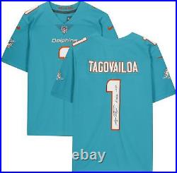 Tua Tagovailoa Miami Dolphins Signed Aqua Nike Limited Jersey with Fins Up! Inc